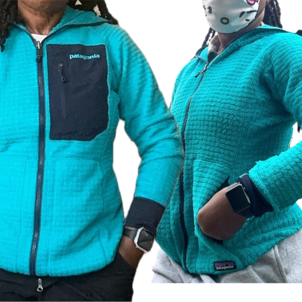 Patagonia Excellent Teal Blue color- block fleece REVERSIBLE full zip jacket